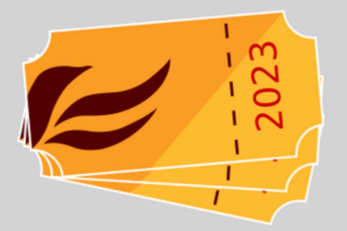 Three raffle tickets in two shades of orange, with the Lib Dem logo and the date 2023.